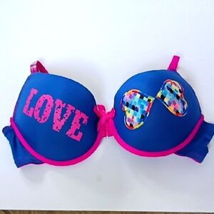 Blue and Pink Bra with Heart Design